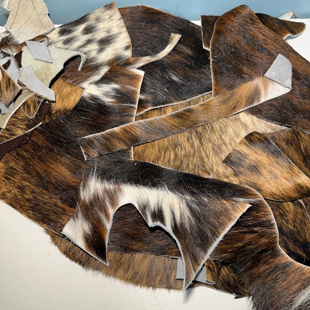 Genuine Hair on Hide Cowhide Leather Scraps Remnants Brindle Spotted Craft Lot